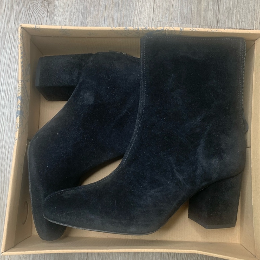 Free People Cecile mid Heel Boot Black Suede Leather Size 39 Zip Up Back